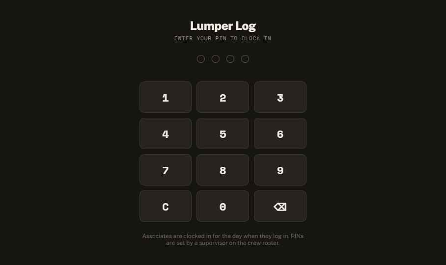 PIN login screen