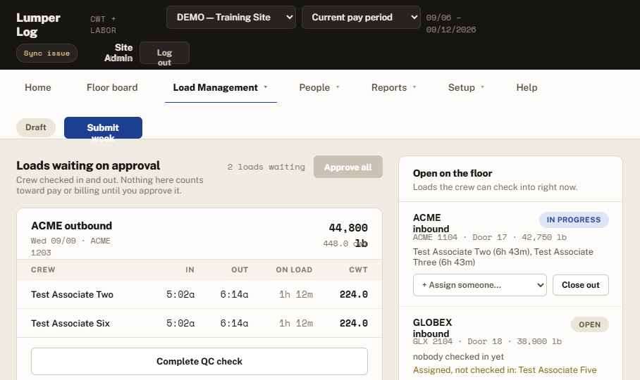 Load approvals